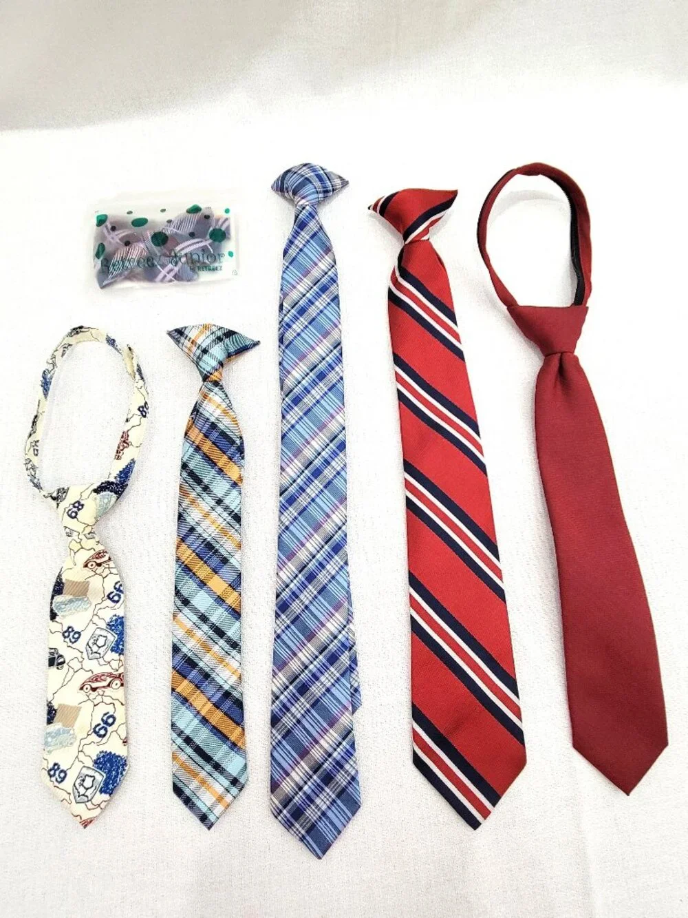 Mixed Lot 6 Boys Ties: Retreez Junior, Novelty Map, Plaid & Stripes